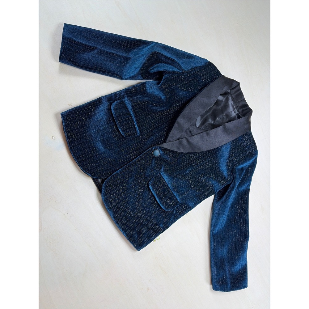 Internet Boys Metallic Blue Velvet Blazer Vest Set Formal Wedding Holiday Sz 4